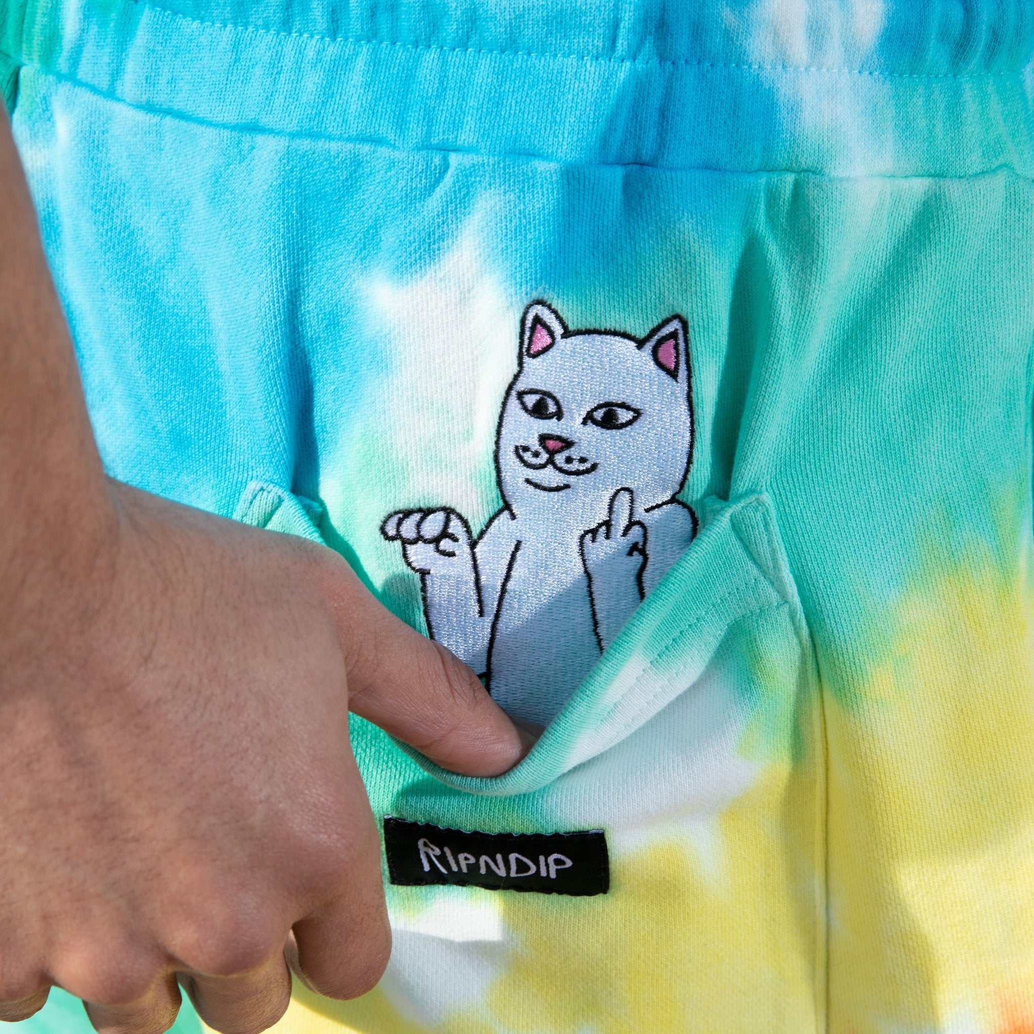 RIPNDIP Prisma Sweatshorts (Teal Rainbow Dye)